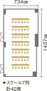 幅：734cm、長さ：1437cm ・スクール7列 計42名