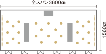 幅：全スパン3600cm、長さ：1560cm