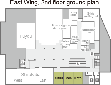 [Plan of the East Wing, 2nd floor] From left to right: Tsuzumi, Biwa, Koto